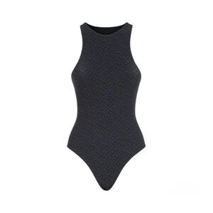 Fendi x Skims Black Sleeveless HighNeck Thong Bodysuit 2XL XXL Monogram Logo